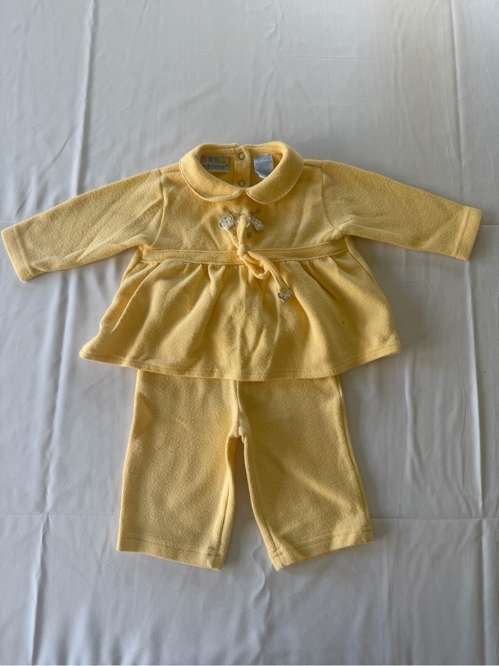 Vintage Y2K Miniwear Baby Girl Yellow Floral 2 Piece Outfit 3-6M